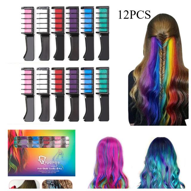 TEMU Temporary Bright Hair Chalk Comb Set, 12pcs Hair Chalk Comb Temporary Bright Hair Color Cream, Small Partitions Mini Hair Dye Combs Festive Items, Birthday Party Gifts