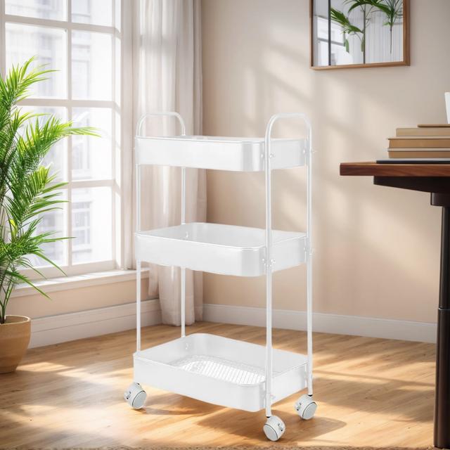 TEMU Carrito Organizador Metálico con Ruedas, , Carro Auxiliar Multiusos de 3 Niveles para Cocina Baño Oficina Dormitorio