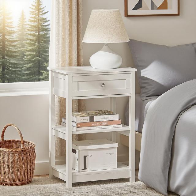 TEMU 1pc Bedside Table With 1 Drawer & 2 Shelves, Modern Side Table, White, L45 X P30 X H68cm Gcu57-x