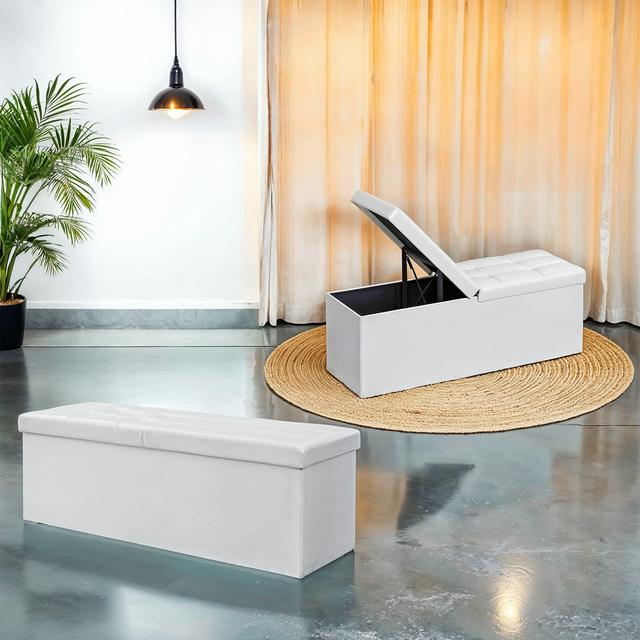 TEMU Puff Almacenaje Plegable, de Almacenamiento Acolchado, Reposapiés Plegable para Asiento, de Cama, Reposapiés, 38 x 110 x 38 cm, Max capacidad 300 kg, para , Dormitorio, Entrada,