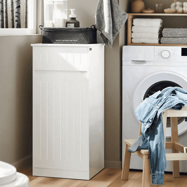 TEMU Armoire à Linge, Corbeille à Linge, Meuble Bas de Salle de Bain, Armoire Toilette, Panier à Linge SoBuy BZR110-W