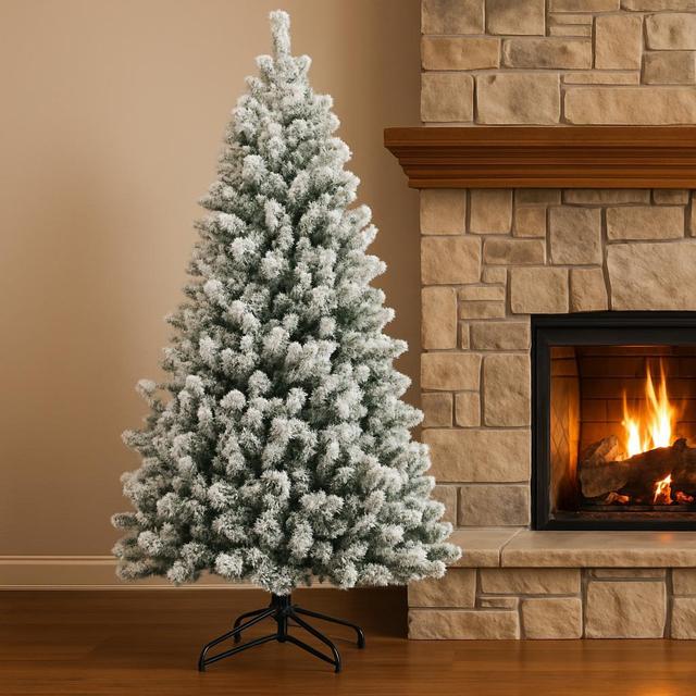 TEMU Árbol de Navidad Artificial 180cm con Nieve, Abundantes de PVC, Fácil de con Soporte Metálico Resistente, Decoración Navideña para Hogar Sala Oficina Tienda Fiesta