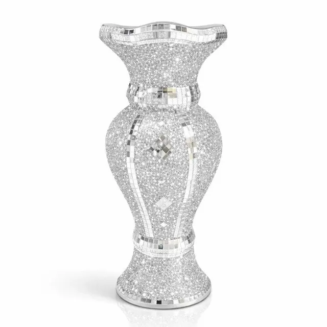 TEMU Crushed Diamond Mirrored Vase Crystal Mosaic Glass Flower Vase Elegant Table Centerpiece For Wedding, Living Room & Modern Home Décor (30 Cm)