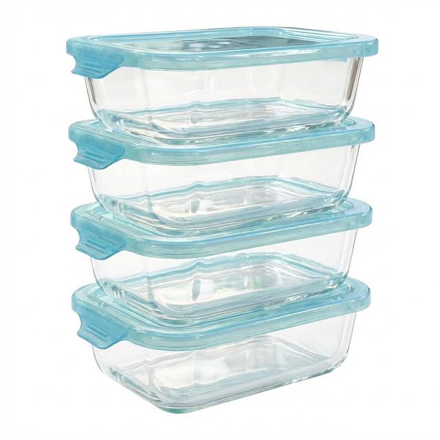 TEMU 8/12/16 Piezas (4/6/8 Tuppers + Tapas) Fiambreras de Cristal Borosilicato 650ml | Juego de Tupper Rectangular para Microondas y Horno | Sin BPA |