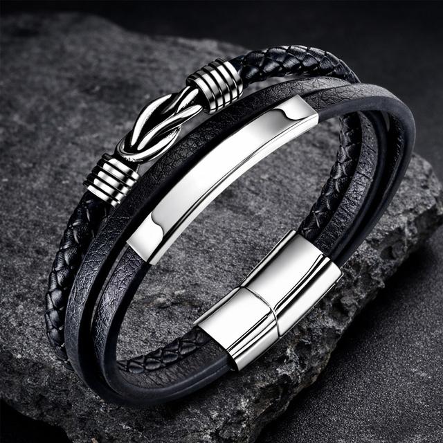 TEMU Bracciale in Pelle con Chiusura in Acciaio Inossidabile, Bracciale Intrecciato per , Pelle , in Acciaio Inossidabile Multifilo Moderno e