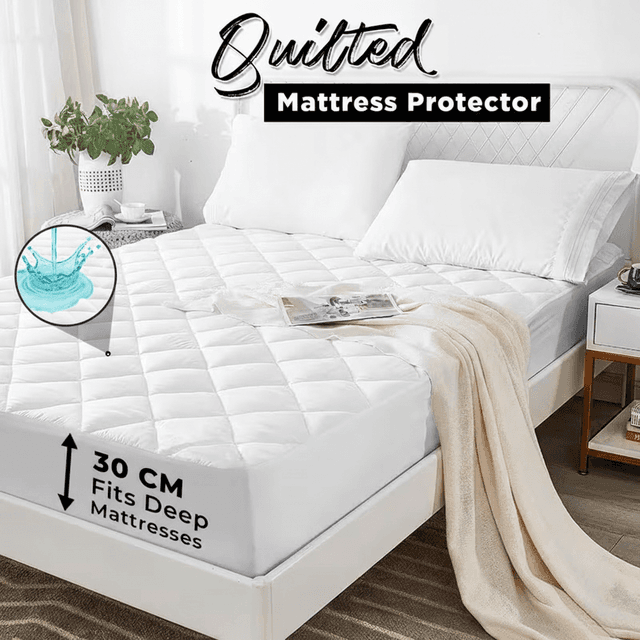 TEMU 1pc Waterproof Quilted Mattress Protector Cover – Soft Comfortable, Anti Slip Deep Pocket Fitted Mattress Protector Bedding Cover, Machine Washable, 360° Coverage, Height 12 Inches/30 Cm