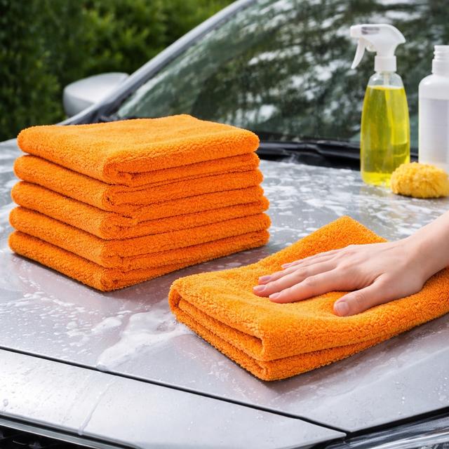 TEMU Edgeless Microfibre Cloths - Pack Of 5, Ultra-plush Super Absorbent Car Detailing Towels, Scratch-free & , Car Drying Towel Machine Washable Up To 500 Times