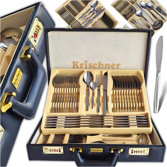 TEMU SZTUĆCÓW 12 OSÓB I ZESTAW 72 ELEFGMENTY I SZTUĆCE W WALIZCE I IDEALNE NA PREZENT, PARAPETÓWKE, ŚLUB DO DOMU I ELEGANCKI SZTUĆCÓW | KR 1600