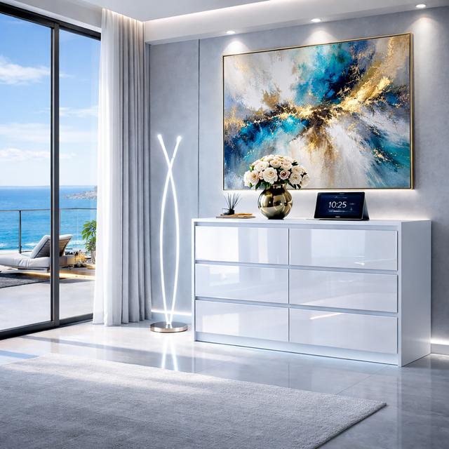 TEMU Harmin 6 Drawer High Gloss Chest / Sideboard / Cabinet