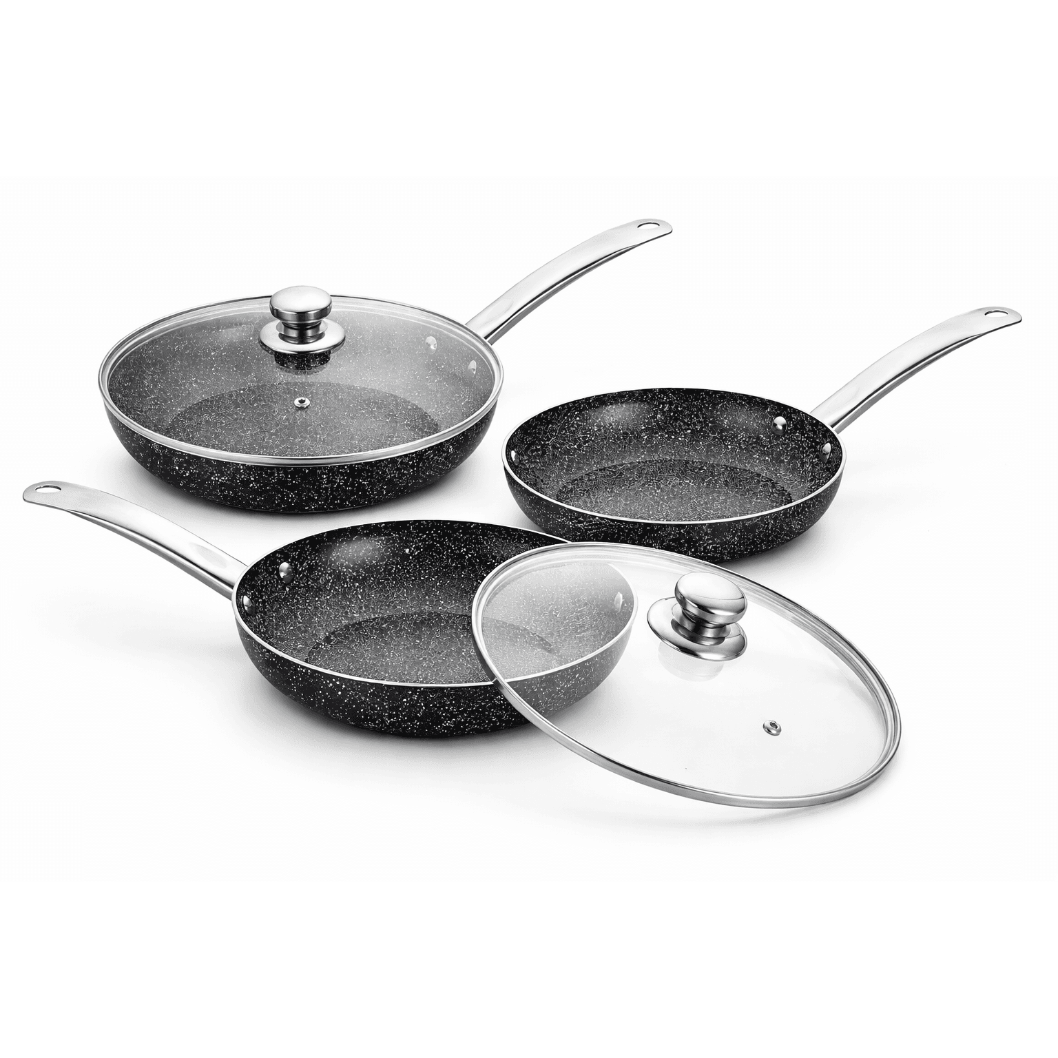 TEMU Juego de Sartenes Antiadherentes 20-24-28 cm | Set 3 Sartenes de Aluminio Fundido | para Inducción, Vitro y Gas | Revestimiento Tipo Piedra Negro