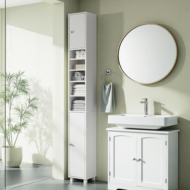 TEMU Costoffs Tall And Slim Freestanding Wooden Bathroom Column With Adjustable Shelves, Compact Cabinet For Bathroom, Kitchen, Living Room, And Hallway
