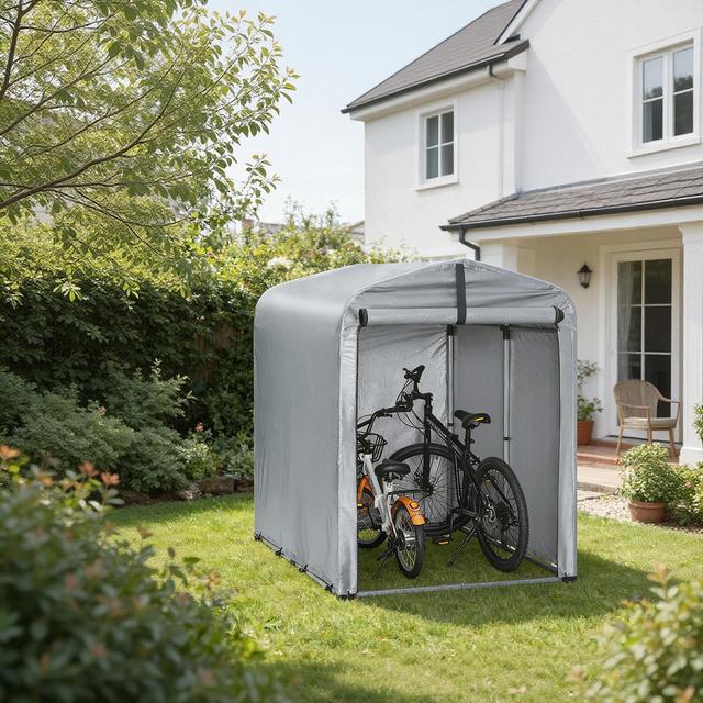 TEMU 1pc Of Water-repellent Garden House For Bicycles And Tools - Outdoor Storage Tent With Storage Space, Motorcycle Garage, Protection And Sun - Silvery, 120x176x163 Cm