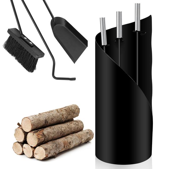 TEMU 4-piece Fireplace Tool Set In Black – Practical Fireplace Accessories With Storage, Fireplace Cleaning Kit, Kitchen & Home Decor Tools, Ideal For Clean And Stylish Fireplace Maintenance