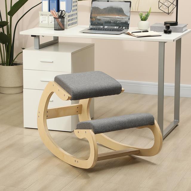 TEMU Ergonomic Knee Chair, Wooden Knee Chair, Home Office Chair, Health Chair To Improve Posture, Gray