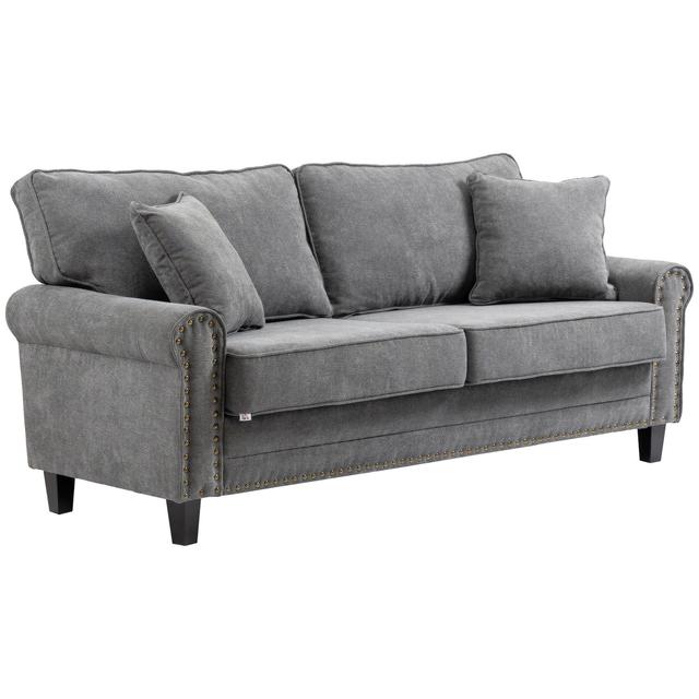 TEMU HOMCOM Sofa de 3 Plazas Sofa Relax de Salon Moderno con 2 Cojines Ribete de Cabeza de Tapizado en Poliester y Patas de Madera 196x80, 5x89 cm