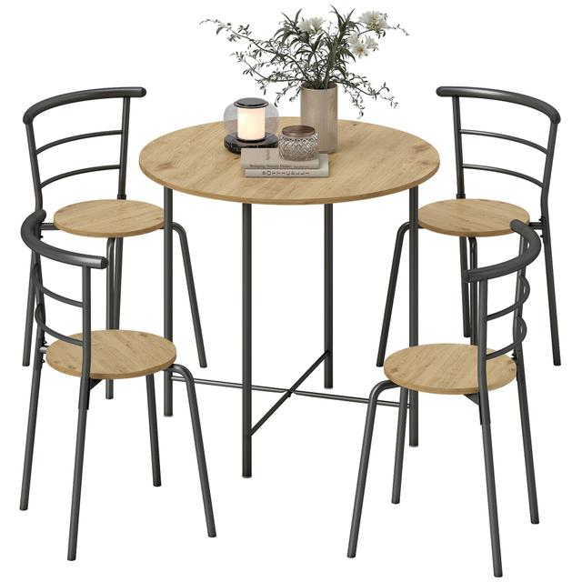 TEMU HOMCOM Juego de Mesa y Sillas de Comedor, Mesa de Cocina Redonda con 4 Sillas, Estilo Industrial, Metálico, para Espacios Pequeños, Salón, Natural