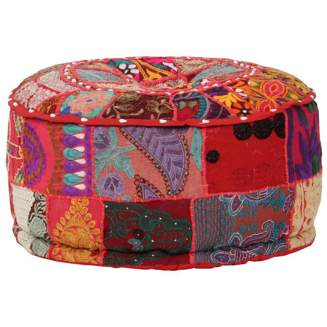 TEMU Patchwork Sitzpouf Rund Baumwolle Handgefertigt 40x20 cm Rot | Hocker, Pouf, Wohnaccessoires, , Handmade