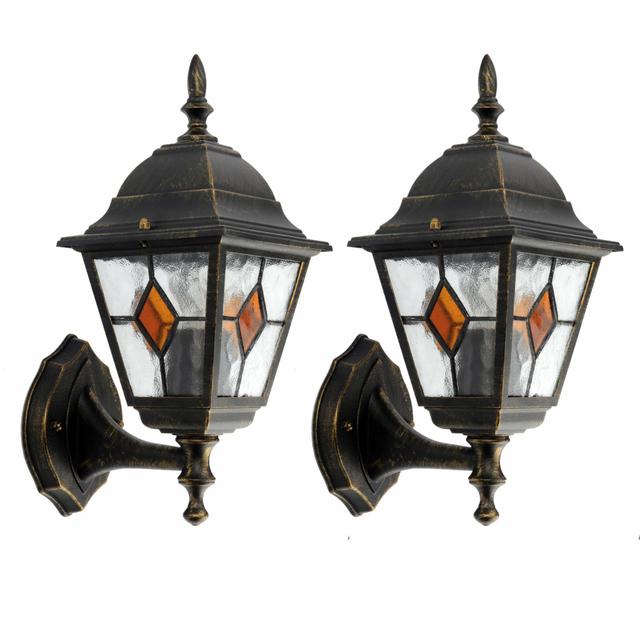 TEMU Set Of 2 Morecambe - Black With Brushed Gold Outdoor Wall Lights