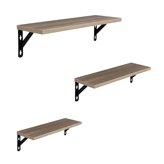 TEMU 3pcs Wall Shelf Set In Light Brown/black