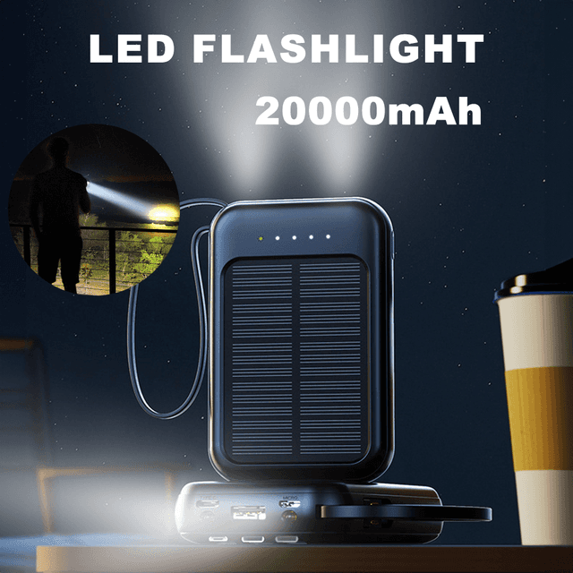 TEMU 20000mAh Solar Powerbank Tragbares Ladegerät - Tragbares externes Backup-Akku-Ladegerät mit eingebautem Dual-USB und Taschenlampe für alle Telefone und elektronischen Geräte