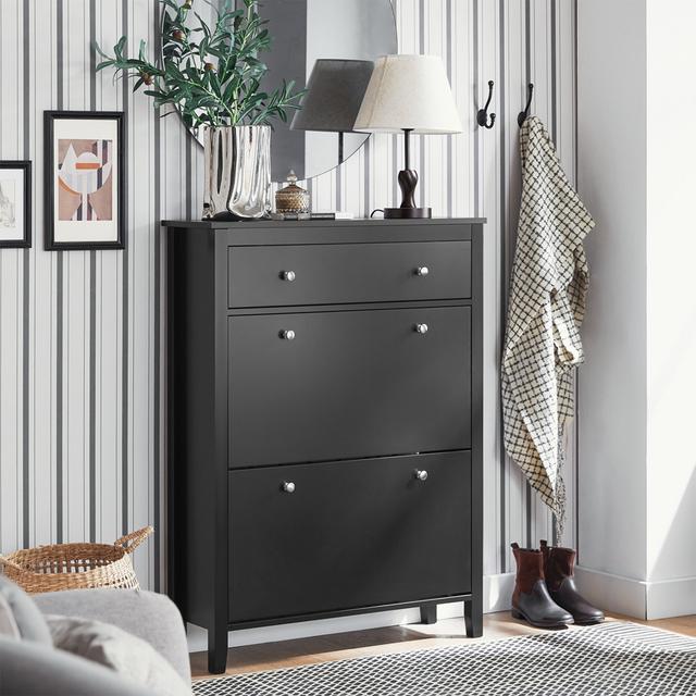 TEMU Schoenenkast 2 kleppen Entreekast Schoenenopbergdoos met lade Zwart- 80x25x108 cm SoBuy FSR89-SCH