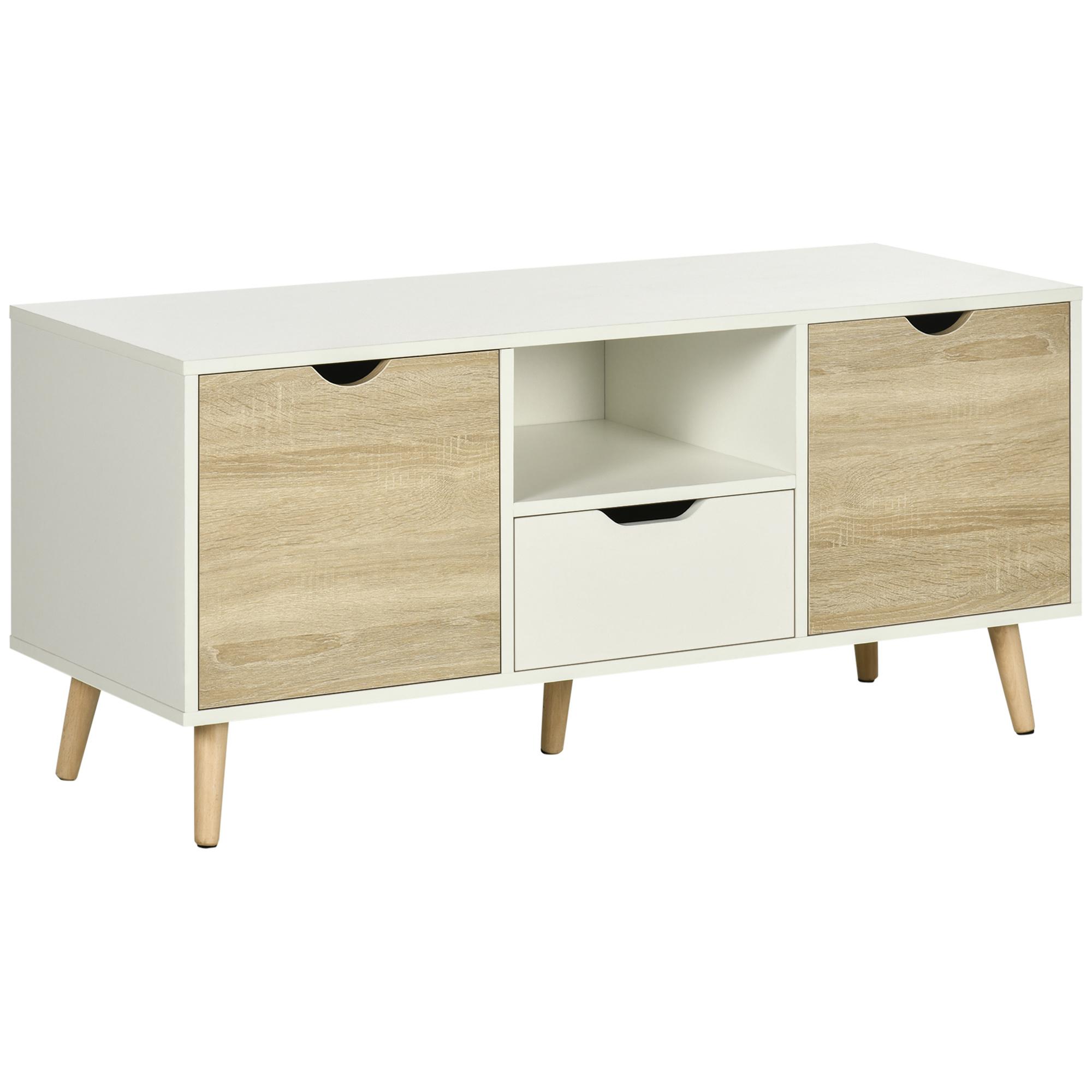 TEMU HOMCOM Meuble TV Banc TV Buffet bas Meuble de rangement sur pied avec 2 en Bois pour Chambre Salon 110 x 40 x 50 cm