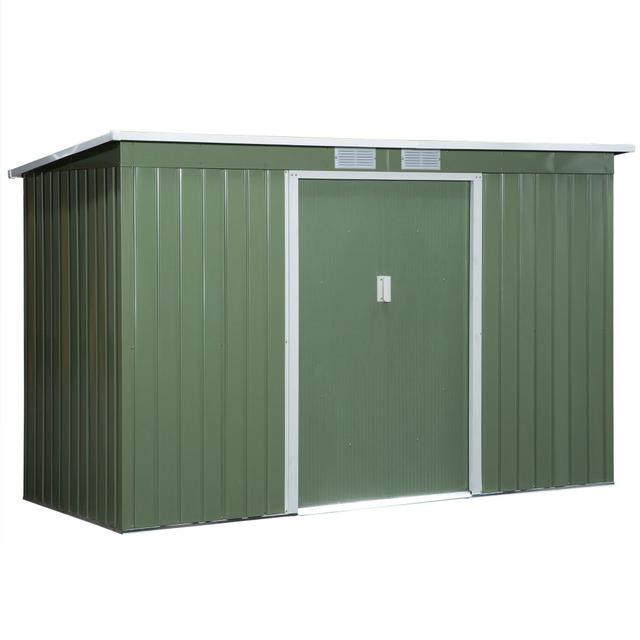 TEMU Outsunny Gerätehaus, Gartenhaus, Geräteschuppen mit Schiebetür, vorübergehend, abnehmbar, Lüftungsfenster, Pultdach, Outdoor, Stahl