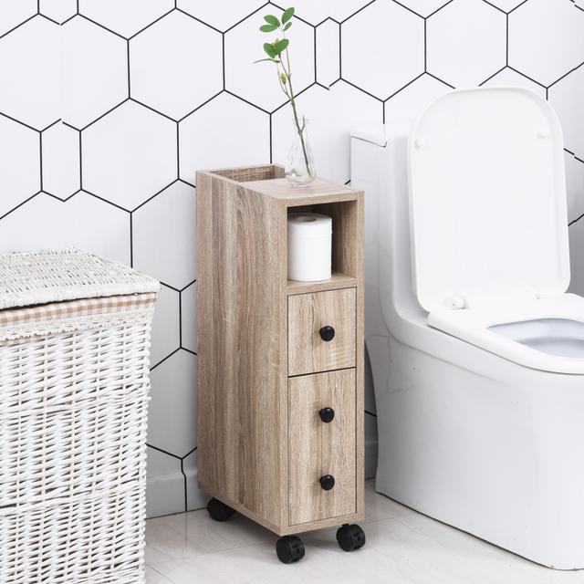 TEMU Homcom Kleankin Toilet Paper Holder - Toilet Paper Stand - Toilet Paper Cabinet - 3-tier + Paper Dispenser, Light Oak Finish Panels