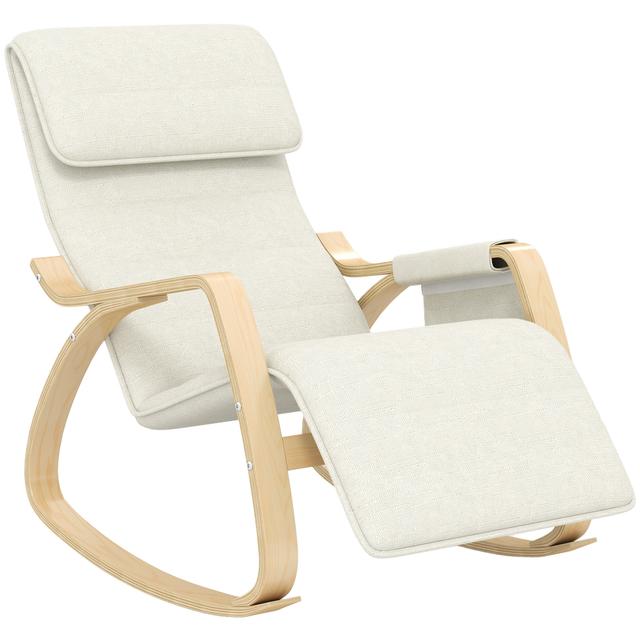 TEMU Homcom Rocking Chair Nursing Chair Relaxation Chair With Adjustable Footrest, Side Pocket And Headrest, Rocking Chair For Bedroom, 67 X 110 X 91 Cm Cream