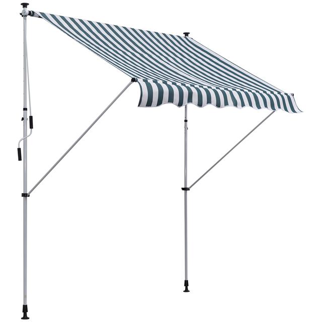 TEMU Toldo retrátil manual 2X1, 5 m, toldo de pátio exterior ajustável com 67-111 in (170-280 cm), sem broca para varanda, jardim, verde e branco