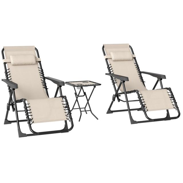 TEMU Outsunny Lot de 2 chaise longue pliable et inclinable avec table d'appoint, fauteuil relax jardin de gravité zéro avec porte-gobelets et appuie-tête, charge 120 kg, noir