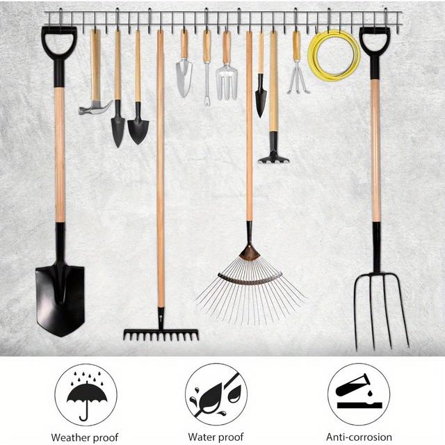 TEMU 164cm Garden Tool Rack Garage Tool Organizer Wall Mount Garden Tool Holder Yard Tool Hangers Heavy-duty Hook Wall Storage Rack Holds Garden Tools Shovels Rakes Hoses Ropes