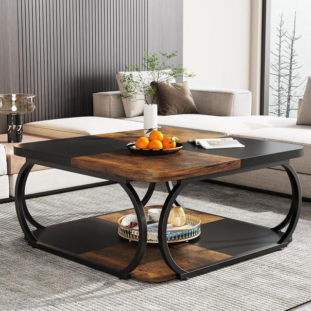 TEMU Coffee Table For Living Room, X 50 Cm, Wood Composite Coffee Table, Low Living Room Table For Modern Living Room, Rustic Brown, Black