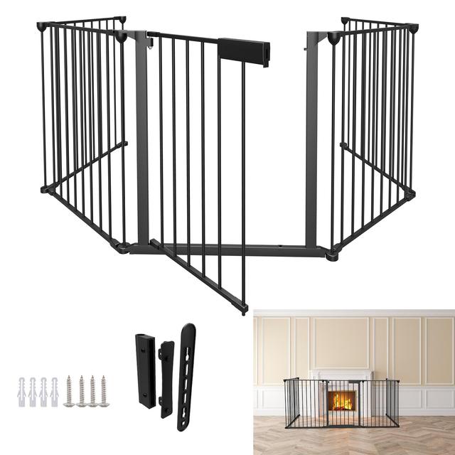 TEMU Fireplace Safety Gate With Door, Metal Barrier, Foldable Playpen, Pet Safety Fence With Lock,