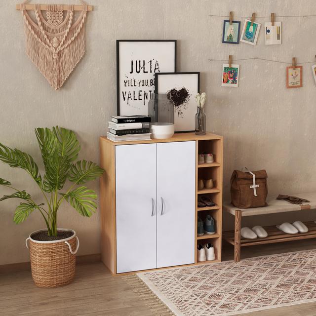 TEMU Homcom Shoe Cabinet, Cabinet With 2 Doors And Adjustable Shelves For Bedroom And Hallway, Wooden, 80x32x91cm