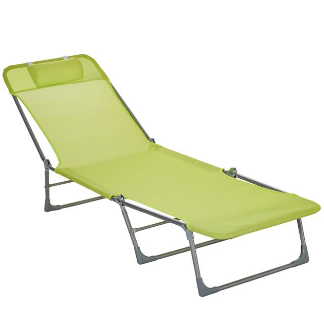 TEMU Chaise longue pliante inclinable à soleil avec et appuie-tête réglables, 5 niveaux réglables, dimensions : 71,65" x 22" x 11" (182L x 56W x 28H cm), vert