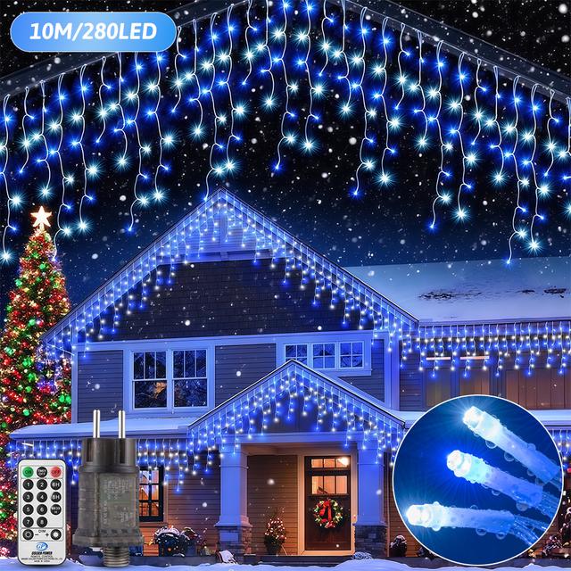 TEMU Outdoor Icicle Lights - 15m/ 10m With Remote Control Timer, Ipx4, 8-mode Led Light Curtain, Cool For Outdoor Christmas, Balcony, Window, Balcony, , Railing