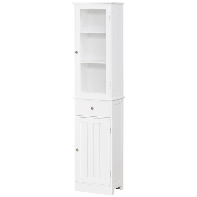 TEMU HOMCOM kleankin Mueble de columna para baño con puerta de acrílico, 2 estantes, 1 cajón, MDF,