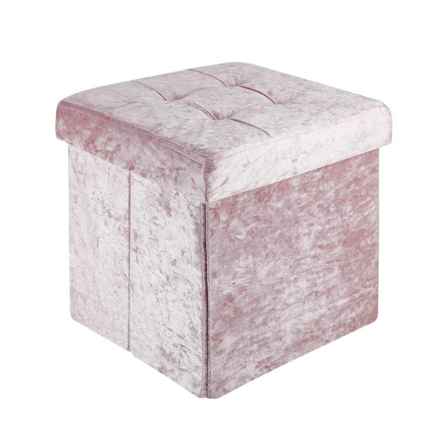 TEMU Intirilife Foldable Storage Ottoman 30x30x30 Cm Velvet Padded Cube Stool With Storage And Lid With Velvet Cover - Footrest Storage Box Chest Bench