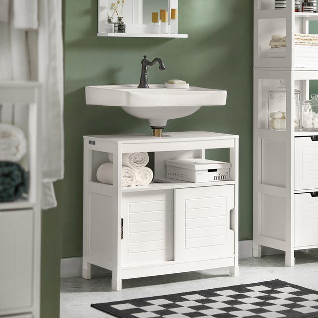 TEMU Sobuy Frg128-w, Under Sink Bathroom Storage Cabinet With Shelf And Double Sliding Door, White