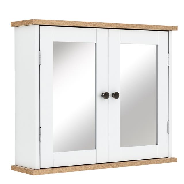 TEMU Mueble de pared kleankin con espejo para baño de 2 niveles con 1 estante ajustable y de madera- dim. 56W x 14D x 46H cm