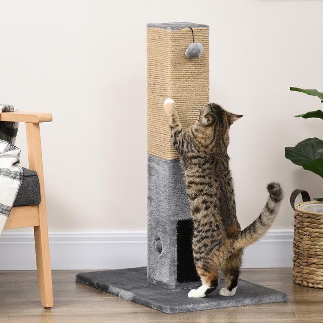 TEMU Pawhut Cat Tree 5 Kg Max With 2 Toy Balls And Brush, Cat Tower In Chipboard, Jute And Plush, 59.5x39x79 Cm, Gray