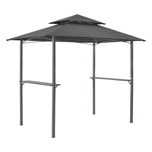 TEMU Grill 250x241x151cm Bbq Grill With Bar Table Garden With Double Layer Roof Steel Polyester Dark Grey