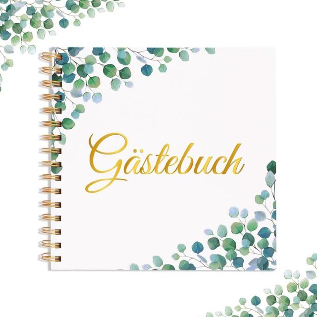 TEMU Lamek Guestbook Wedding Eucalyptus Wedding Guestbook 22 * Green Leaves Wedding Book Memory Book Wedding Gift For Wedding Memories (60 Double Pages) - Guestbooks