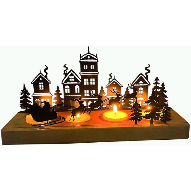 TEMU Advent Candle Holder, Advent Wreath Tea Light Holder, Metal Candle Stand With Wooden Holder, Christmas Candle Tray, Tabletop Advent Decoration, 28 X 12.5 X 8 Cm