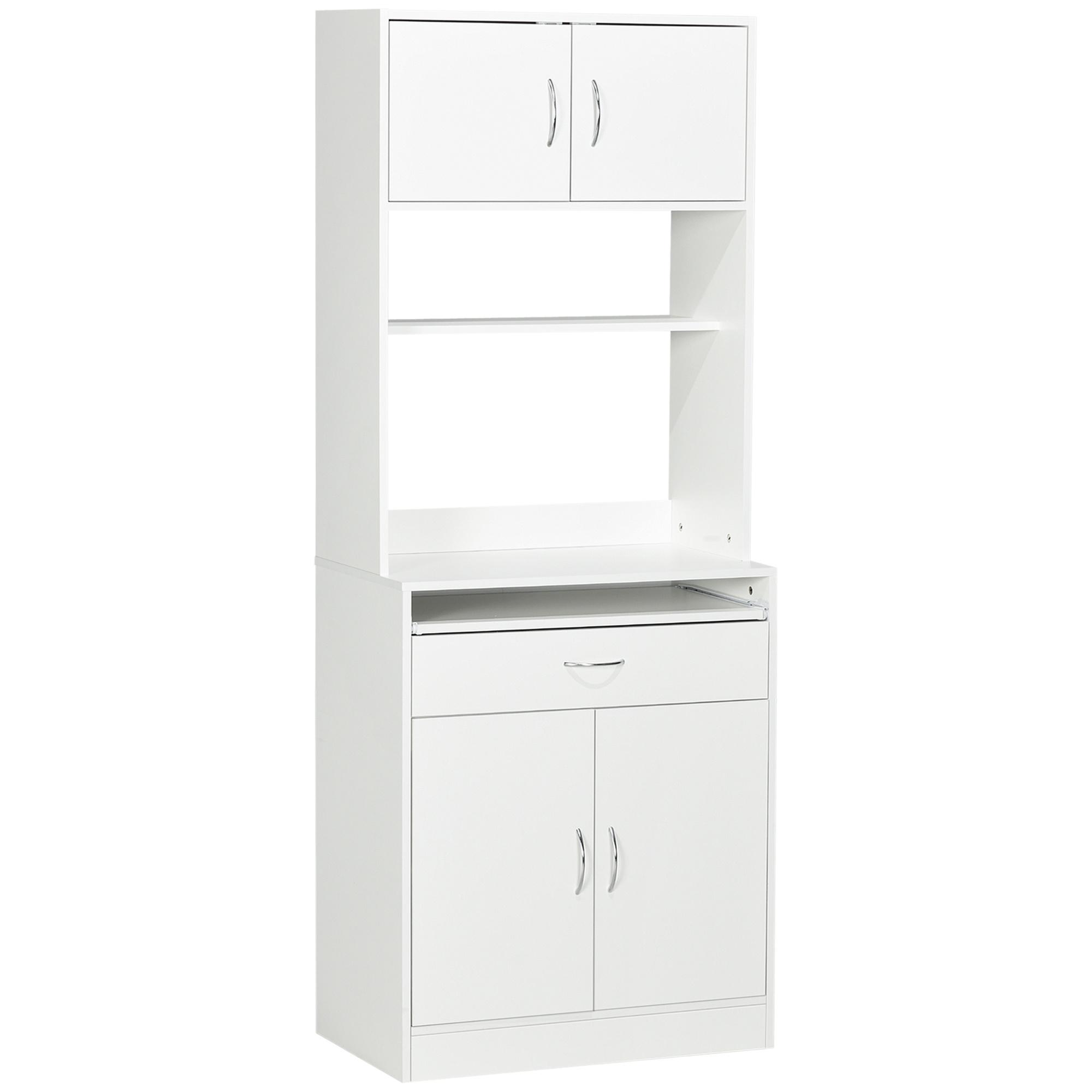 TEMU HOMCOM Alacena de Cocina Mueble Aparador Auxiliar con 4 Puertas Bandeja Extraible Estante Ajustable Cajon y Encimera de Microondas 70x40x180 cm