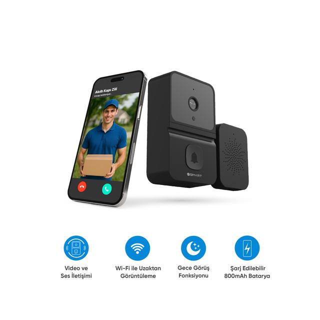 TEMU Şımart Akıllı Kapı Zili Wi-fi Kontrollü, Gece Görüş, Ses Gönderme Ve Alma