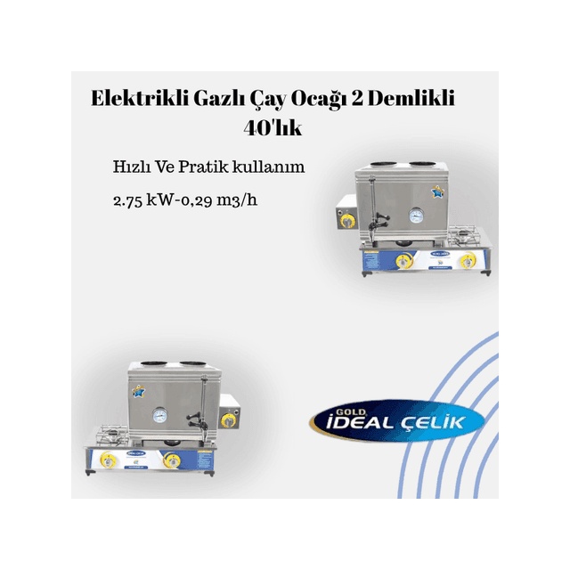 TEMU Elektrikli Gazlı Çay Ocağı 2 Demlikli 40'lık