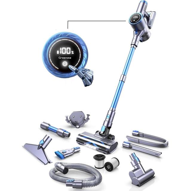 TEMU Greenote GSC60 Akülü Elektrikli Süpürge 33KPa, 10'u 1 çok aksesuarlı süpürge, 40 Dakikaya Kadar Çalışma Süresi, kontrol ekranlı ekran,Yatak fırçası ile, esnek uzatma hortumu, büyük Toz Haznesi