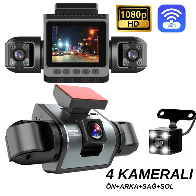 TEMU 4 Kamera Aynı Anda Kayıt Destekli 4 Kanallı 360° Kayıt Gece Görüşü | Ön, Arka, Sol, Sağ Kameralı 2" IPS Ekran Araç içi Kamera